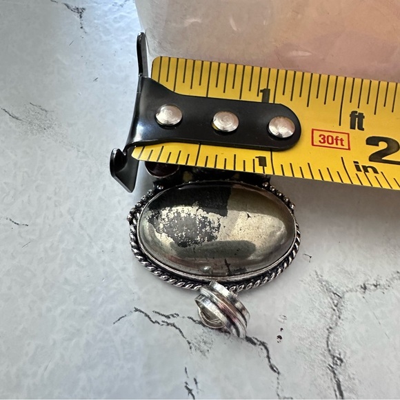 Pendant Pyrite And Carnelian Agate Large Gemstones Stones Silver Tone 3331 - Picture 6 of 9